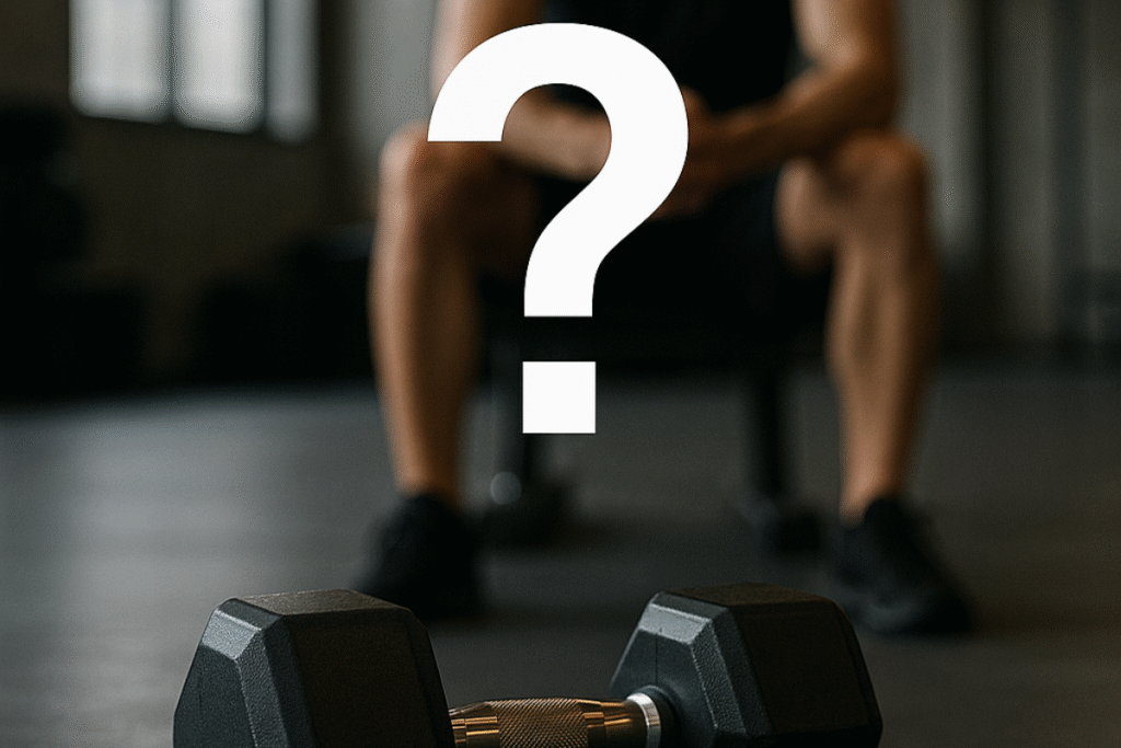 fragezeichen über einer hantel