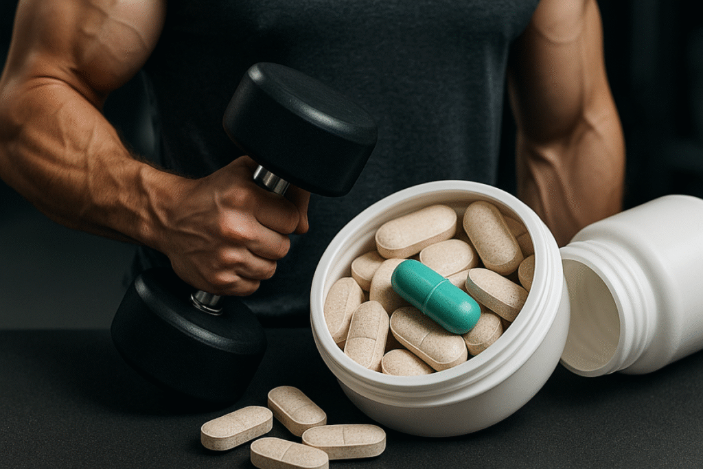 trainierter mann hinter supplement